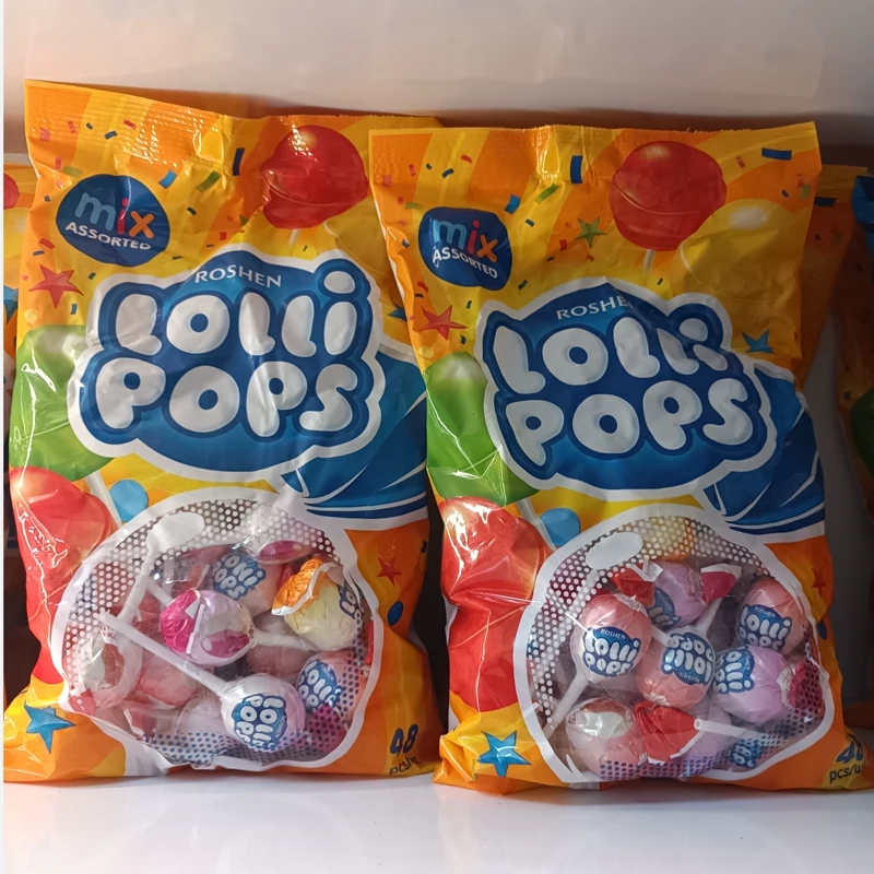 آبنبات چوبی میکس لالی پاپس روشن Roshen Lolli Pops بسته 48 عددی وزن 920 گرم