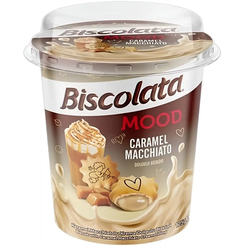 بیسکوییت بیسکولاتا مود لیوانی با مغز کارامل ماکیاتو Biscolata Caramel Macchiato Cream وزن 125 گرم