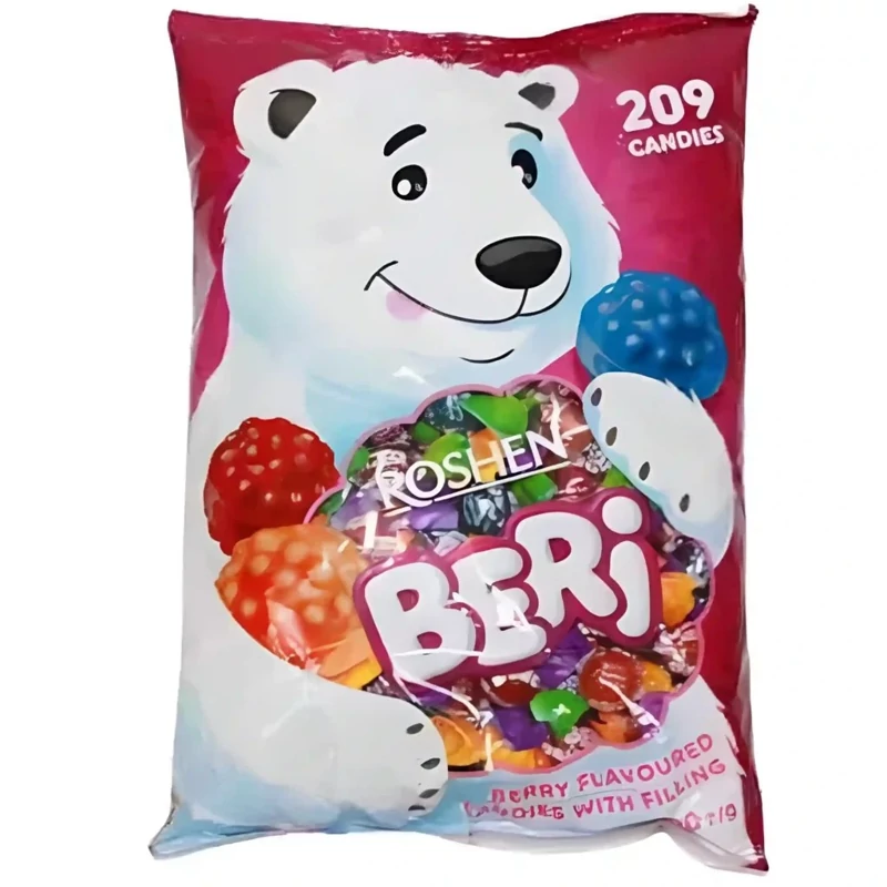 آبنبات خرسی روشن بری توت Roshen Beri بسته 1 کیلویی