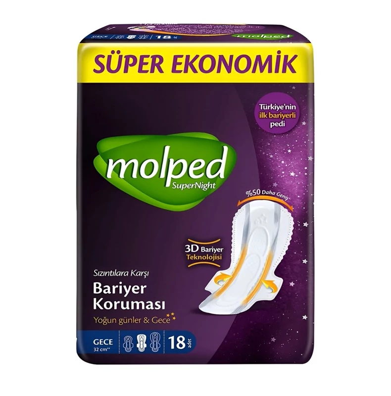 نوار بهداشتی مولپد Molped سایز Extra long مدل superNight بسته 16 عددی