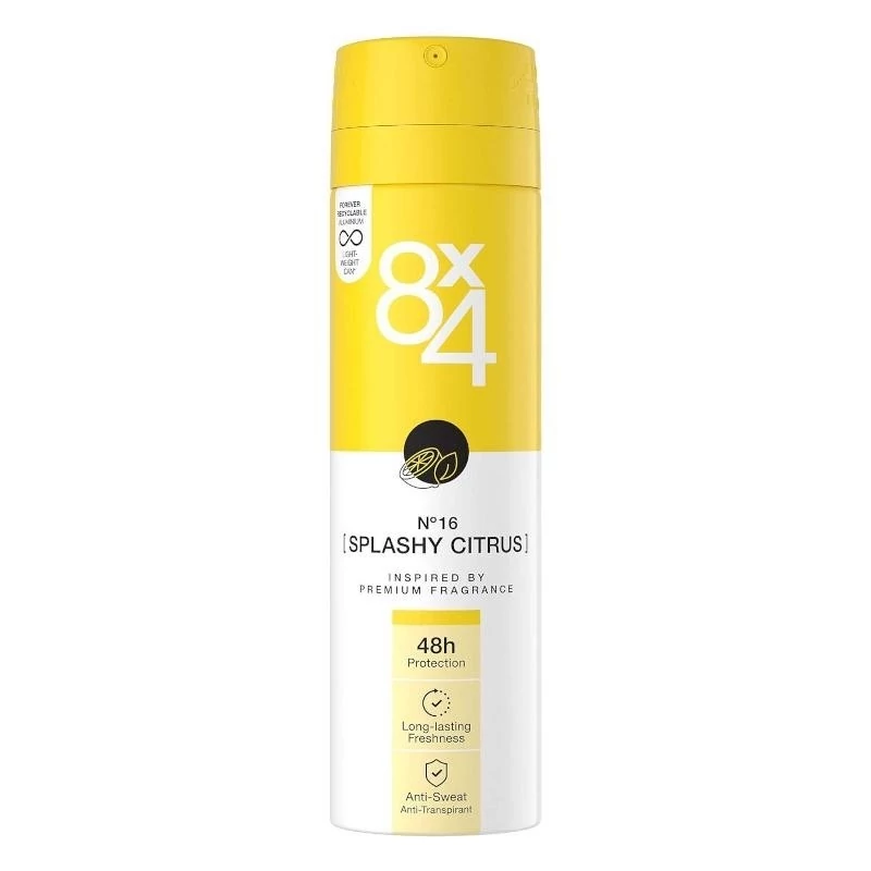 اسپری ضد تعریق 8X4 مدل Splashy Citrus No.16 حجم 150 میل