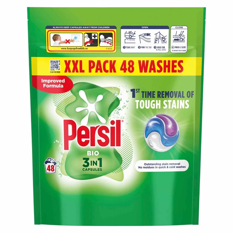 قرص ماشین لباسشویی هلندی پرسیل Persil Non Bio 3 in 1 tough stains مناسب انواع لباس ها بسته 48 عددی