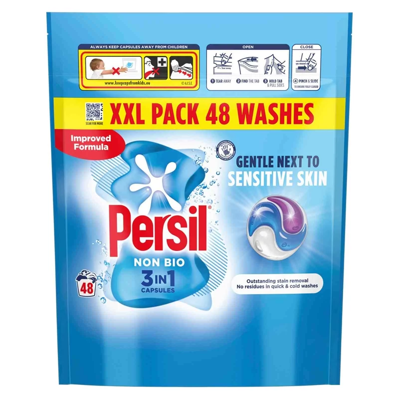 قرص ماشین لباسشویی پرسیل Persil Non Bio 3 in 1 مناسب انواع لباس ها و پوست های حساس بسته 48 عددی