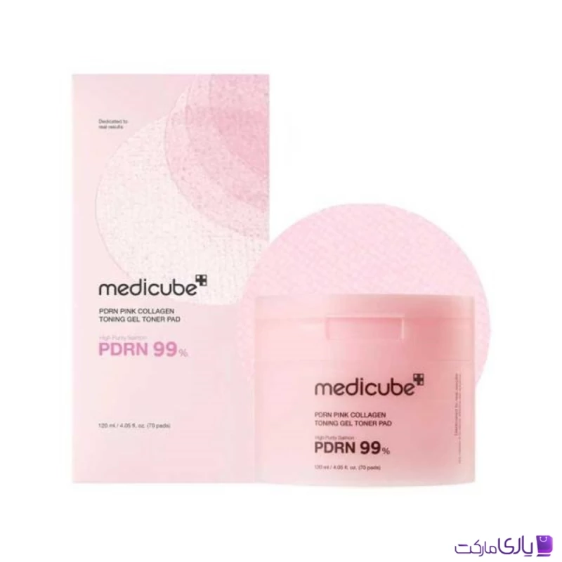 پد تونر ژله ای PDRN و کلاژن مدی کیوب Medicube جوانساز پوست حجم 120 میل + 70 پد سکه ای