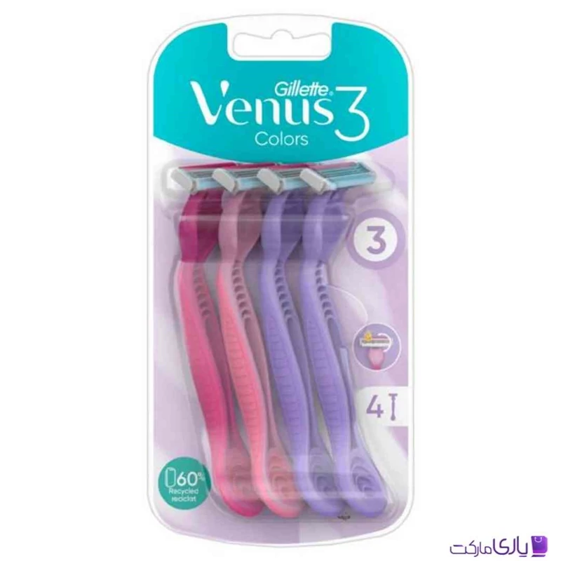 خود تراش زنانه ژیلت مدل Venus 3 Colors بسته 4 عددی