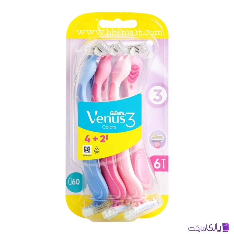 خود تراش زنانه ژیلت مدل Venus 3 Colors بسته 6 عددی