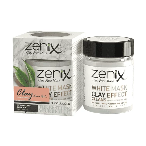ماسک صورت خاک رس سفید و گیلاس زنیکس Zenix مناسب انواع پوست حجم 190 گرم