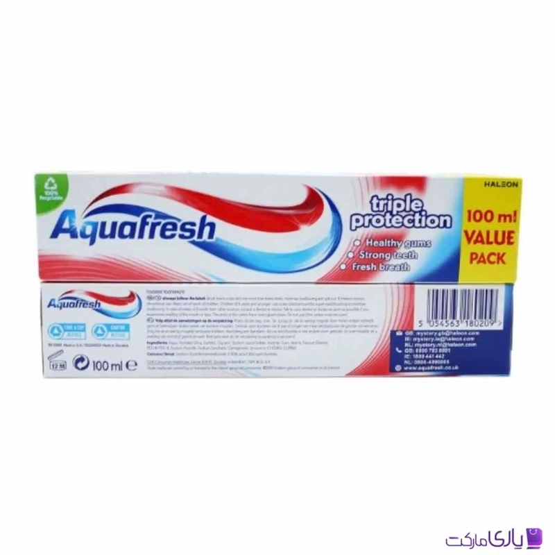 خمیر دندان آکوافرش Triple Protection حفاظت سه‌گانه حجم 100 میل