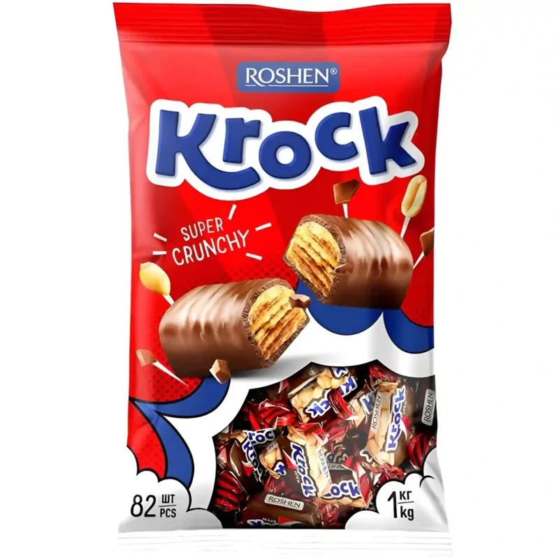 شکلات روشن کراک با مغز کرم بادام زمینی Roshen Krock بسته 1 کیلویی