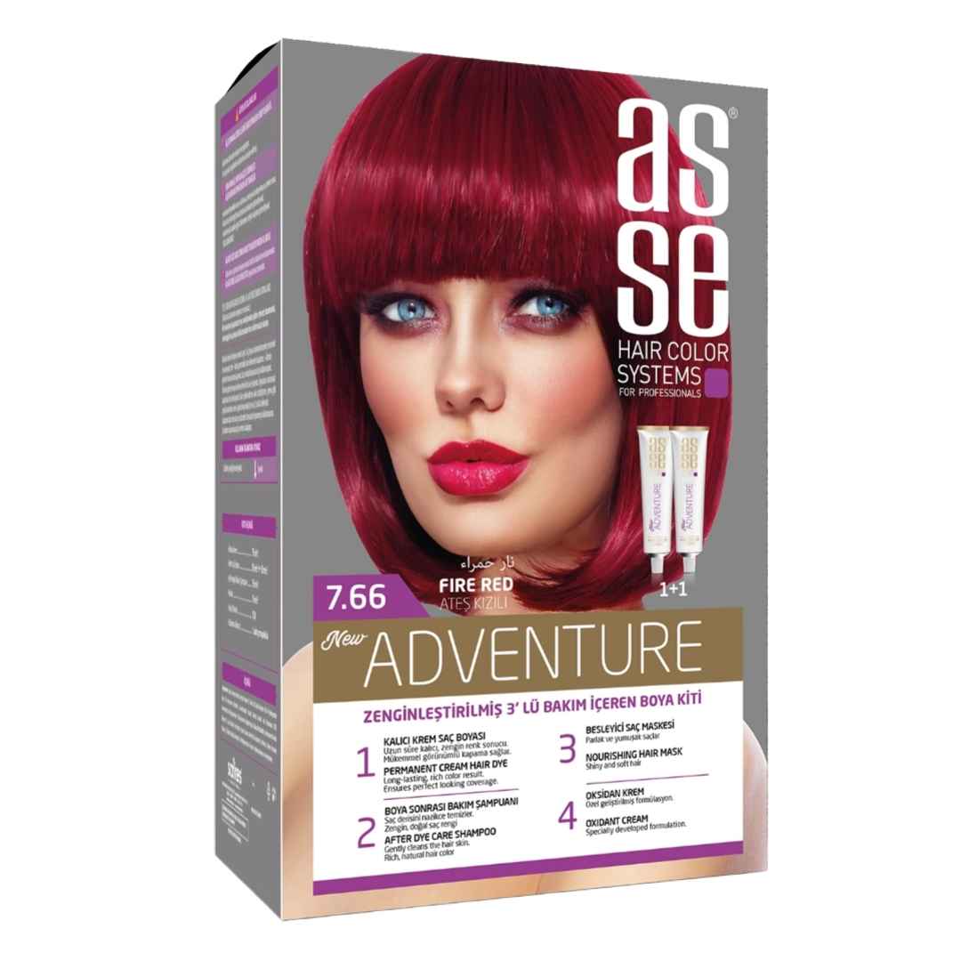 رنگ مو آسه ASSE سری ADVENTUR رنگ fire red شماره 7.66حاوی دو تیوپ حجم 50 میل