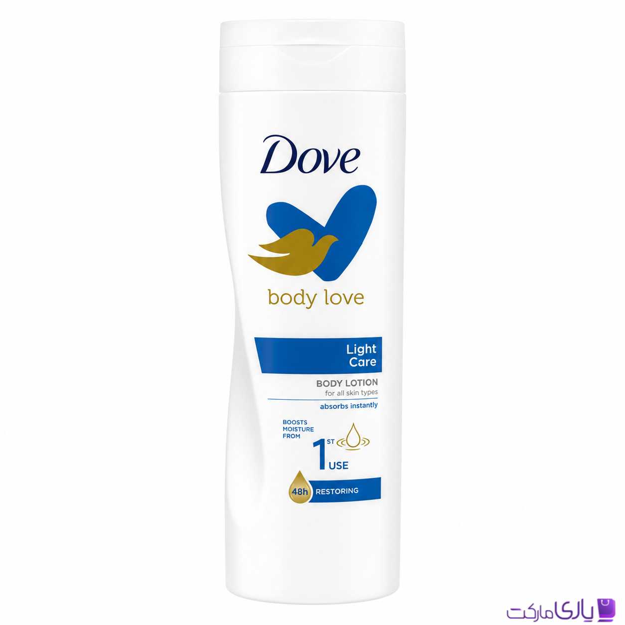 لوسیون بدن داو مدل Body Love Light Care مناسب انواع پوست آبرسان و ترمیمکننده 48 ساعته حجم 400 میل