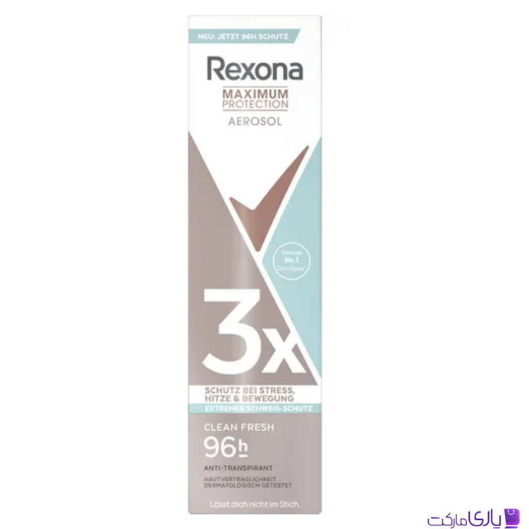 اسپری ضد تعریق زنانه رکسونا مدل Aerosol Clean Fresh با ماندگاری 96 ساعته و محافظت 3X حجم 150 میل