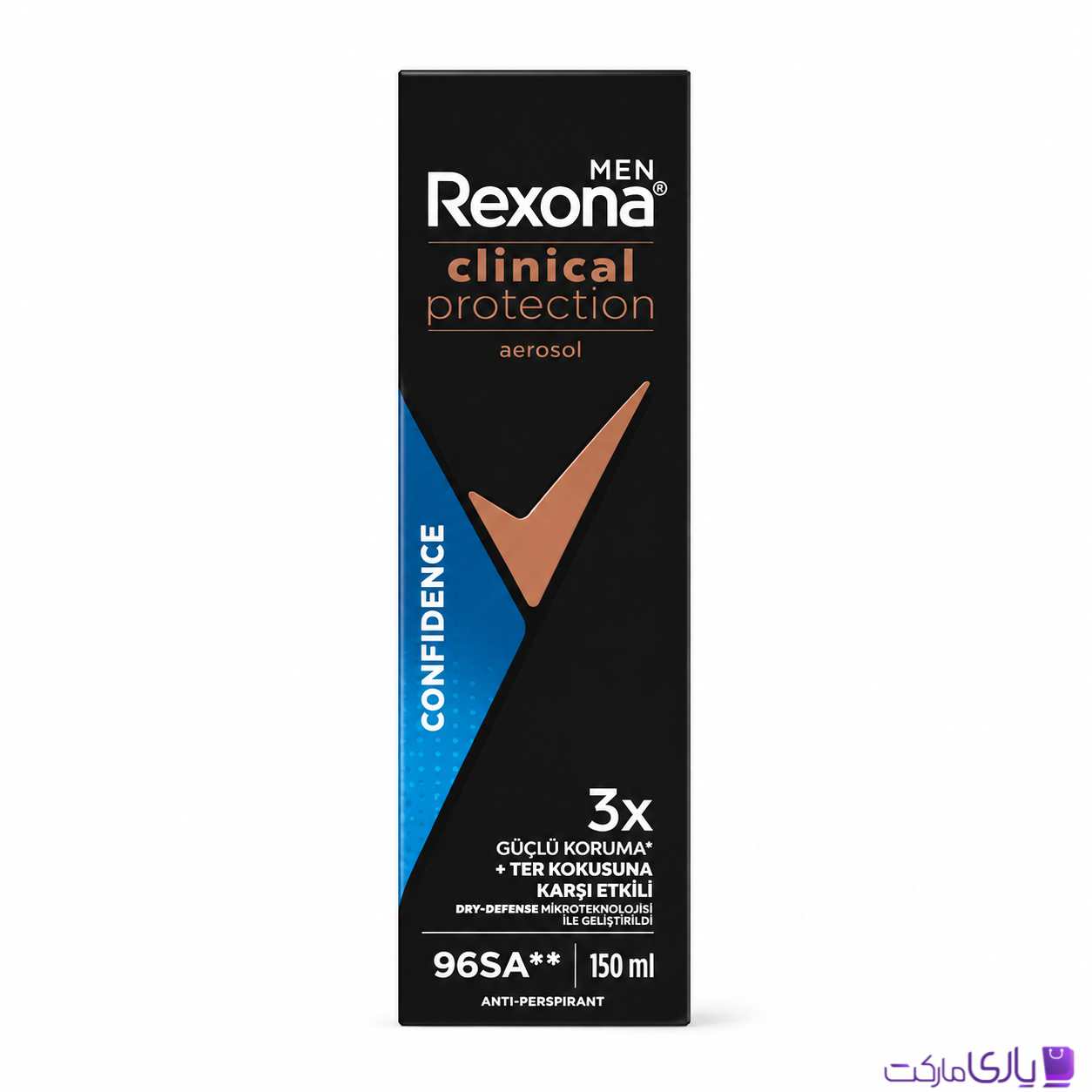 اسپری ضدتعریق مردانه رکسونا مدل Clinical Protection Confidence 3X محافظت 96 ساعته حجم 150 میل