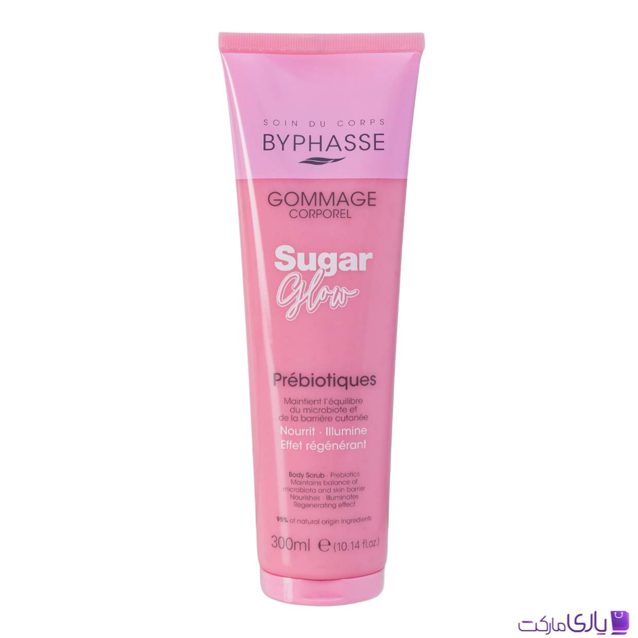 اسکراب بدن بایفاس Sugar Glow حاوی پریبیوتیک، روشنکننده و مغذی پوست حجم 300 میل