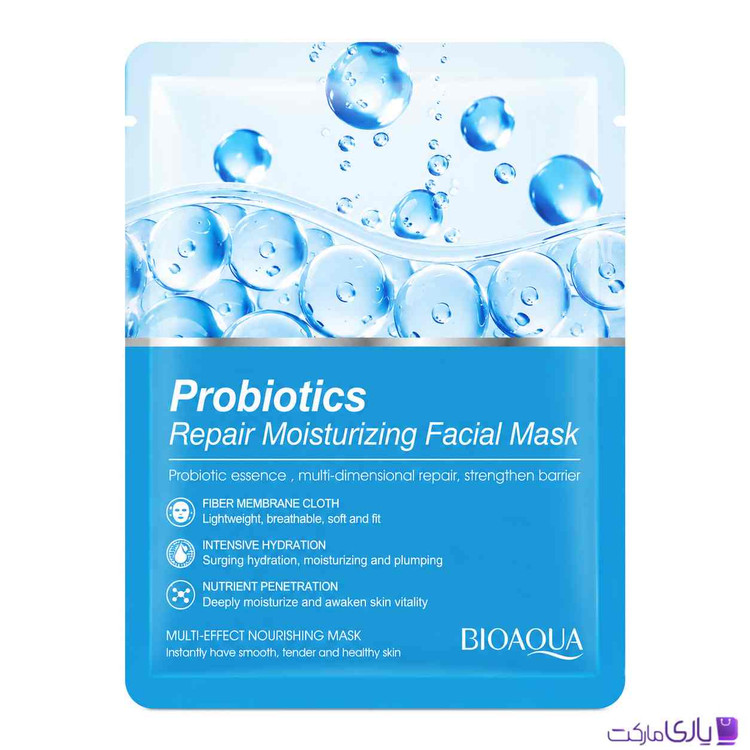 ماسک صورت ورقهای Probiotics بیوآکوا مدل ترمیمکننده و آبرسان حجم 25 گرم