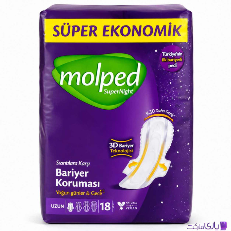 نوار بهداشتی مولپد مدل SuperNight سایز بلند Long بسته 18 عددی