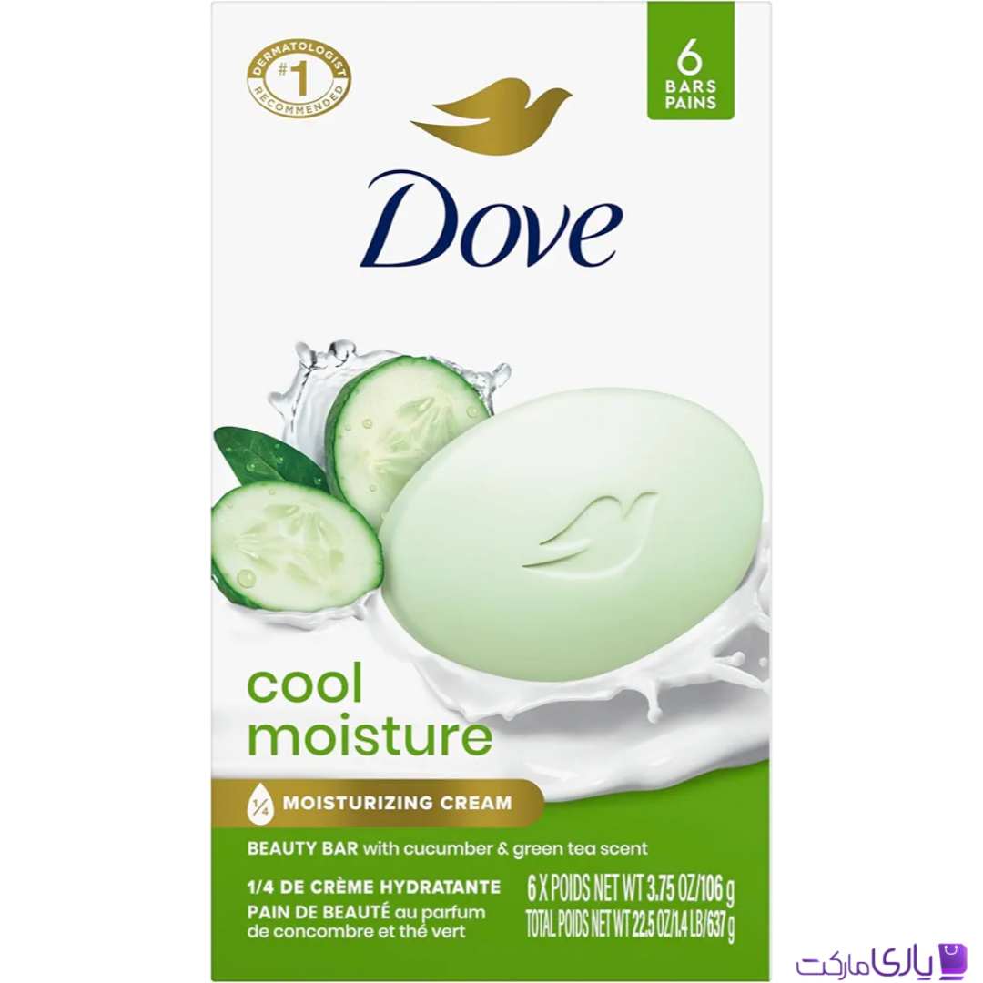 صابون داو اروپایی مدل Cool Moisture حاوی ¼ کرم مرطوبکننده با رایحه خیار و چای سبز بسته 6 عدد
