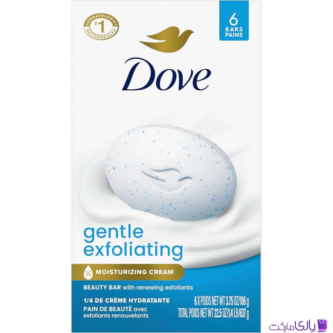 صابون داو مدل Gentle Exfoliating حاوی ¼ کرم مرطوبکننده و دانههای لایهبردار بسته 6 عددی اروپایی