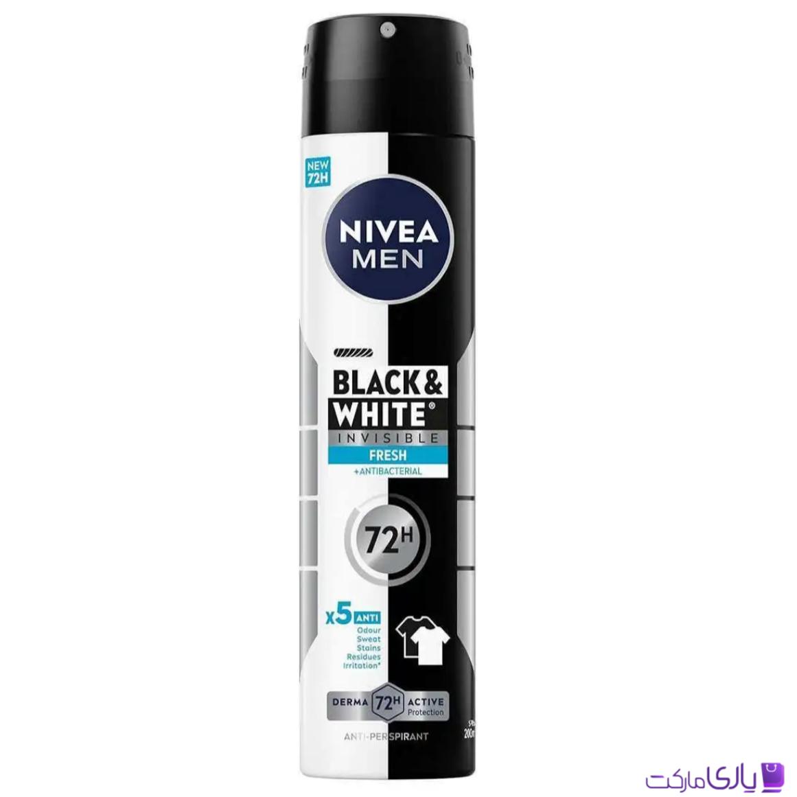 اسپری ضد تعریق مردانه نیوآ مدل Black & White Invisible سری Fresh حجم 200 میل اروپایی