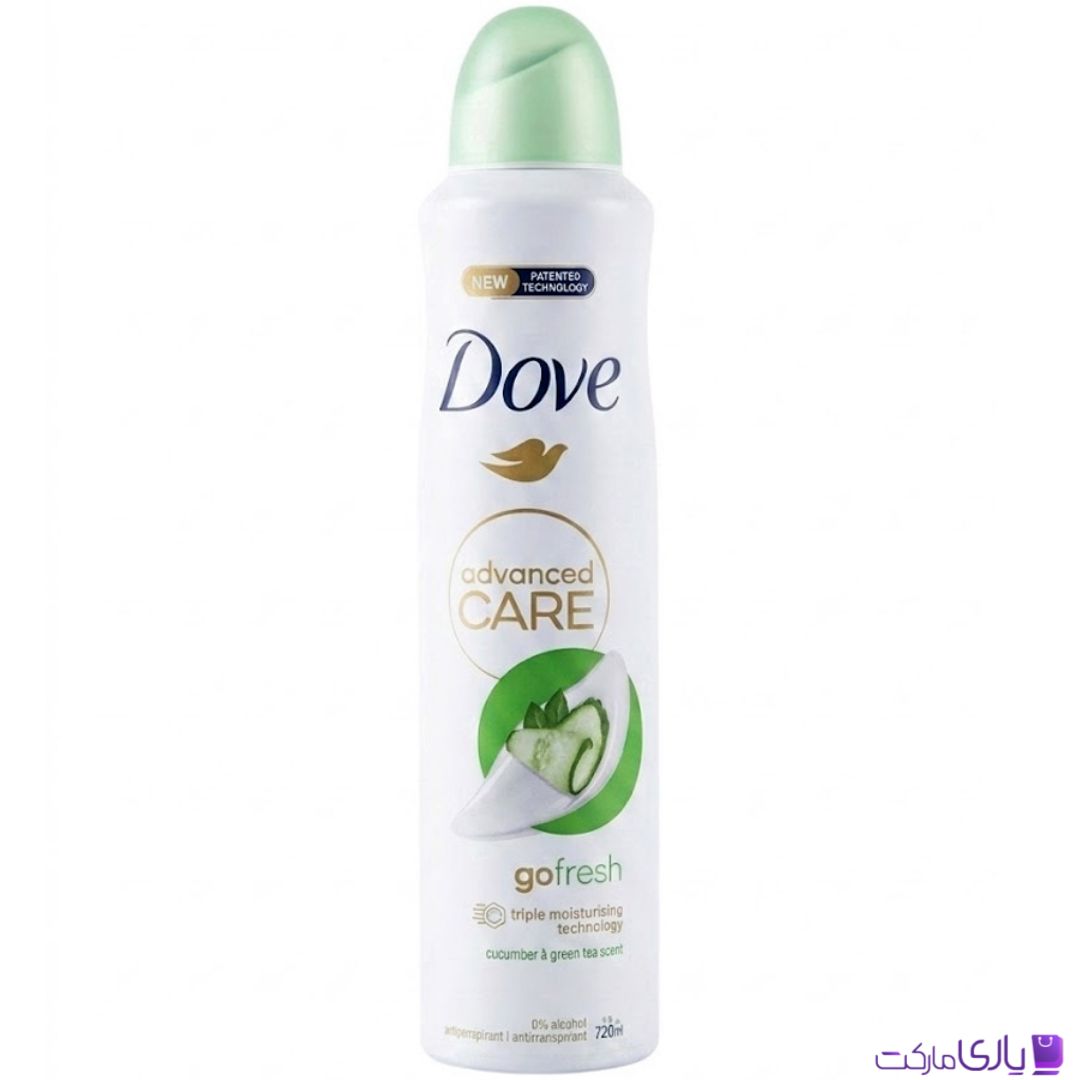 اسپری ضد تعریق زنانه داو سری Advanced Care مدل Go Fresh با رایحه خیار و چای سبز حجم 250 میل اروپایی