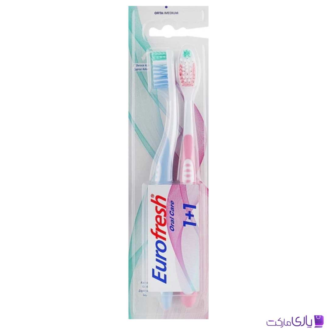 مسواک یوروفرش اورال کر فارماسی مدل 1+1 با برس متوسط Medium بسته 2 عددی