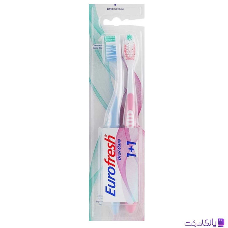 مسواک یوروفرش اورال کر فارماسی مدل 1+1 با برس متوسط Medium بسته 2 عددی