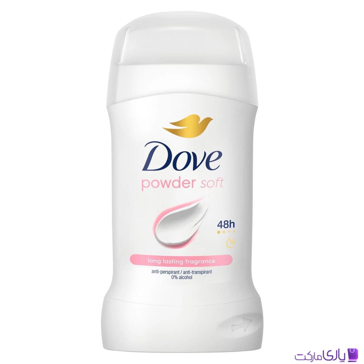 استیک ضد تعریق زنانه داو اروپایی مدل Powder Soft با ماندگاری 48 ساعته حجم 50 میل