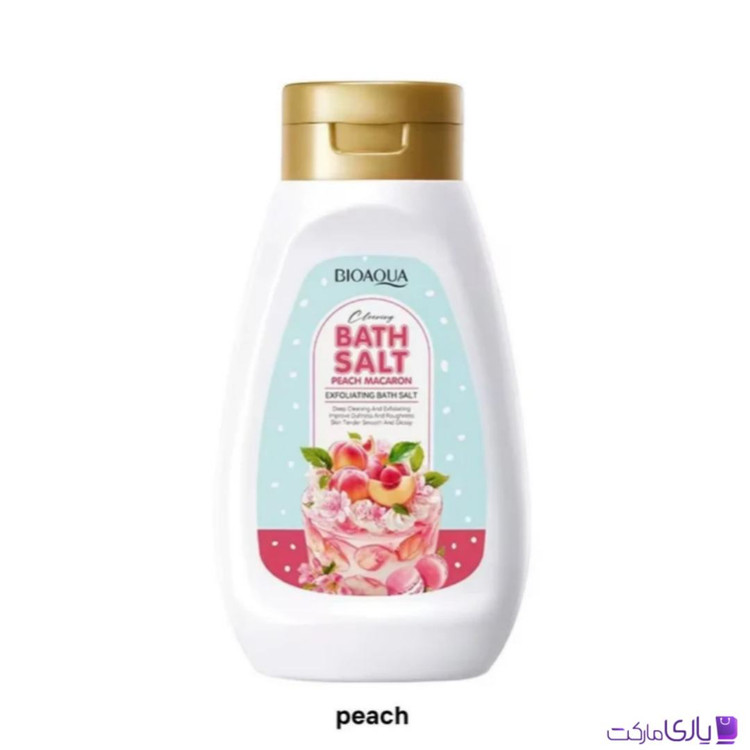 نمک بدن لایه بردار بیوآکوا BATH SALT PEACH MACARON با رایحه هلو حجم 430 گرم