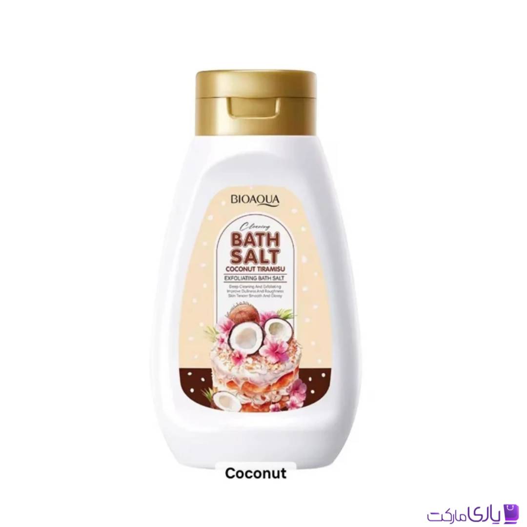 نمک بدن لایه بردار بیوآکوا BATH SALT COCNUT TIRAMISU بارایحه نارگیل تیرامیسو حجم 430 میل
