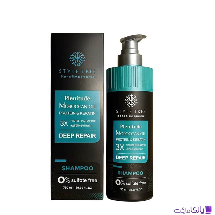 شامپو ترمیمکننده کراتین کوئین مدل Style Tree Plenitude حاوی روغن آرگان مراکشی حجم 750 میل