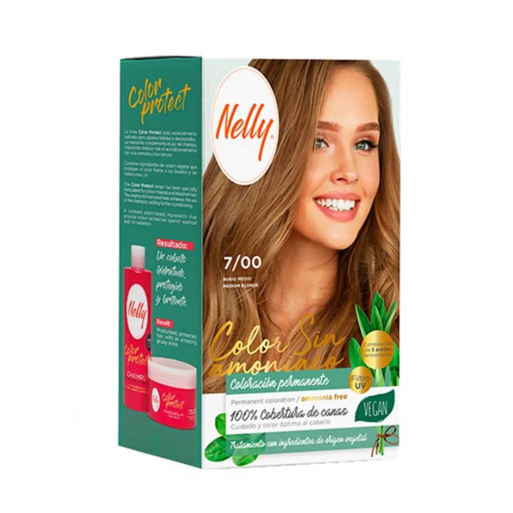 کیت رنگ مو بدون آمونیاک و وگان نلی NELLY مدل ammonia free شماره 7/00