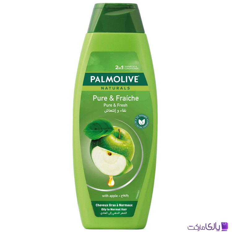 شامپو و نرمکننده 2 در 1 پالمولیو مدل Pure & Fresh با عصاره سیب مناسب موهای چرب تا معمولی حجم 380 میل