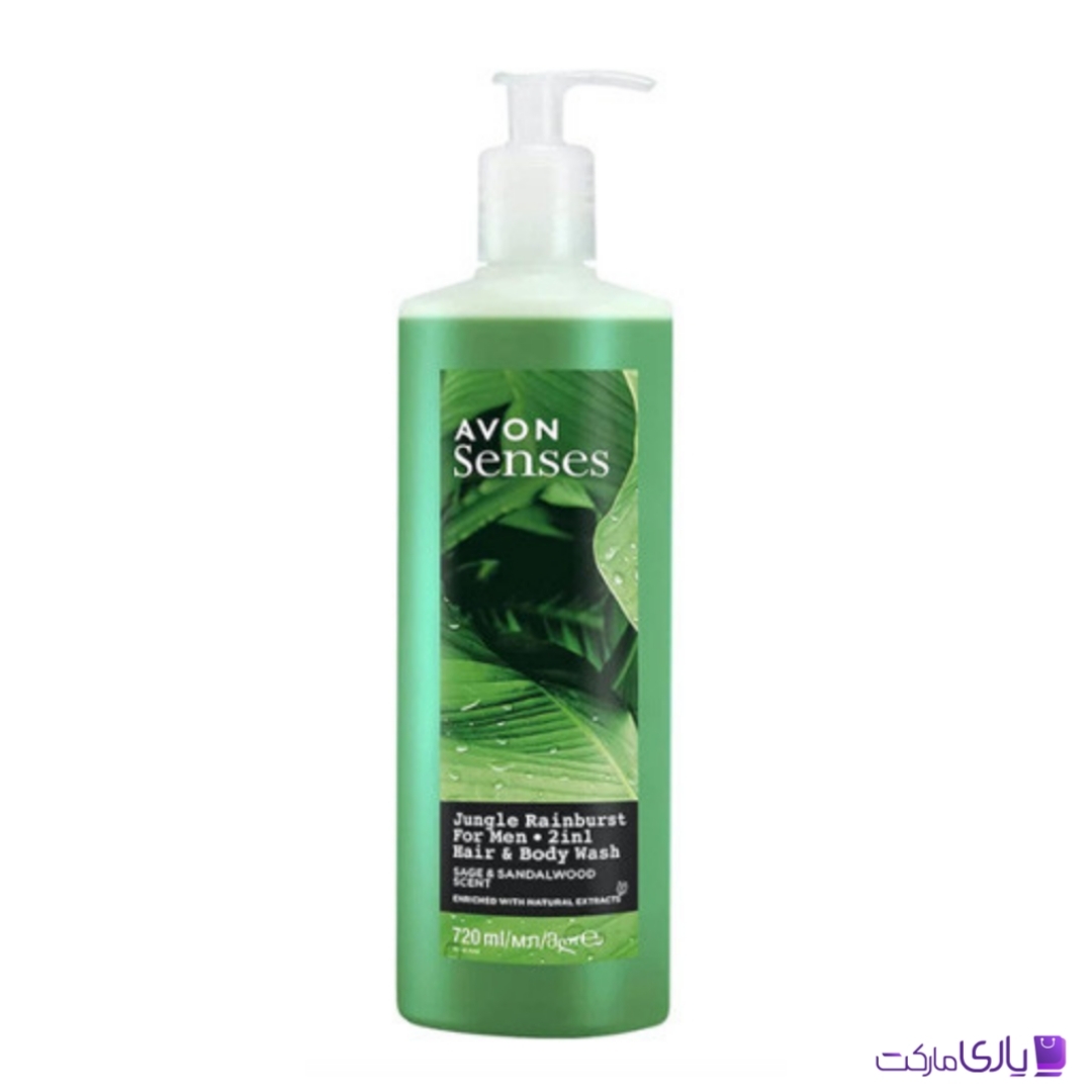 شامپو و ژل شستوشوی بدن 2 در 1 آون مدل Jungle Rainburst مخصوص آقایان رایحه مریمگلی و چوب صندل حجم 720 میل