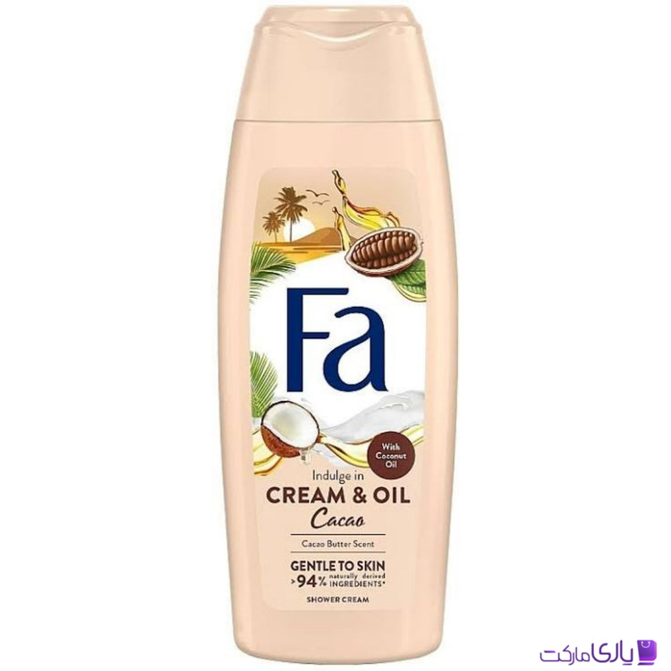 شاور کرم بدن فا مدل Cream & Oil Cacao با روغن نارگیل و رایحه کره کاکائو حجم 250 میل