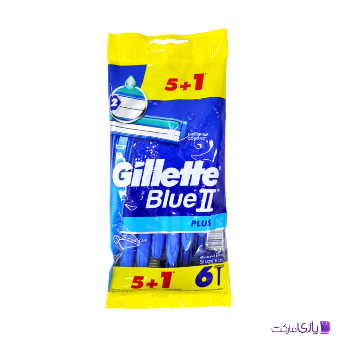 خود تراش دو لبه صابون‌دار ژیلت Blue II Plus بسته 6 عددی