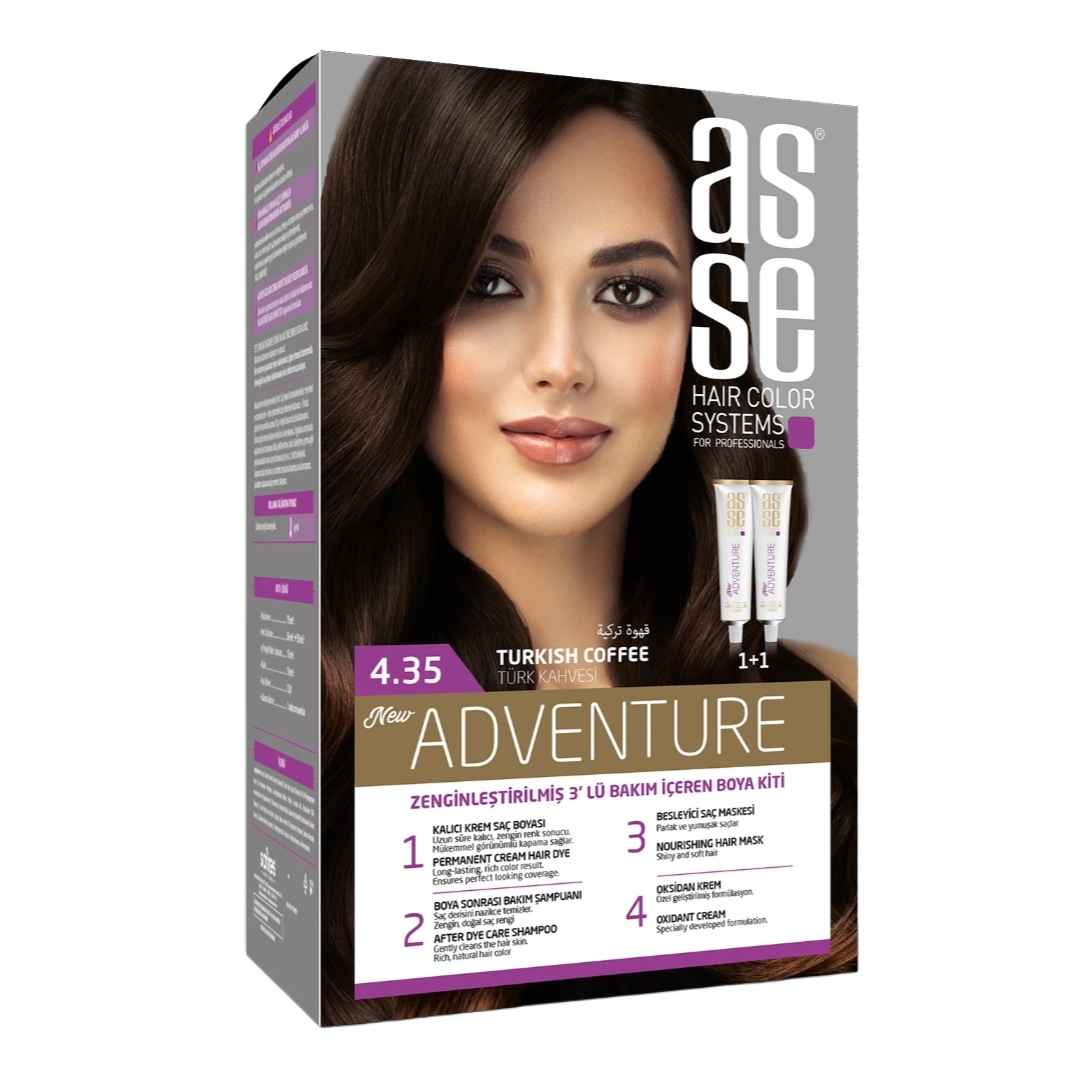 رنگ مو بدون آمونیاک آسه asse قهوه ترک شماره 4.35 دو تیوپ حجم 50 میل
