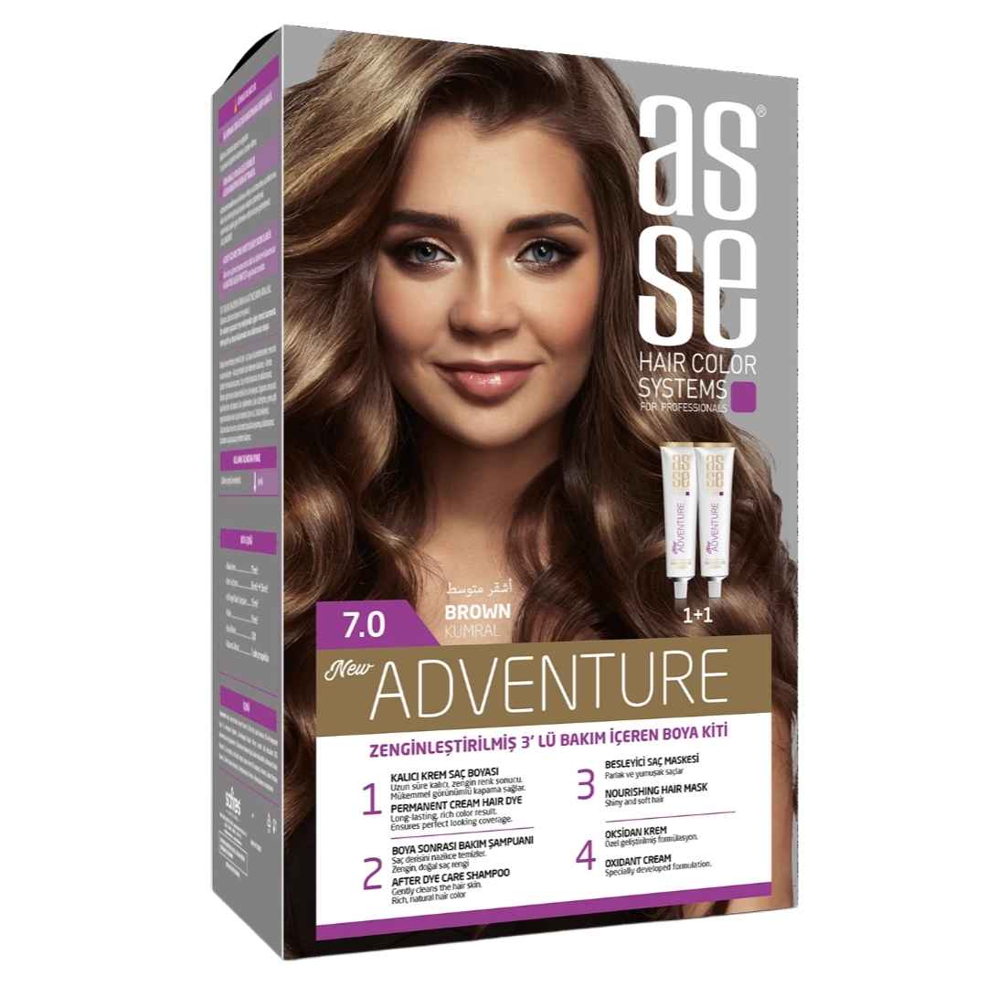 رنگ مو بدون آمونیاک آسه asse مدل ADVENTURE شماره 7.0 رنگ قهوه ای 50 میل