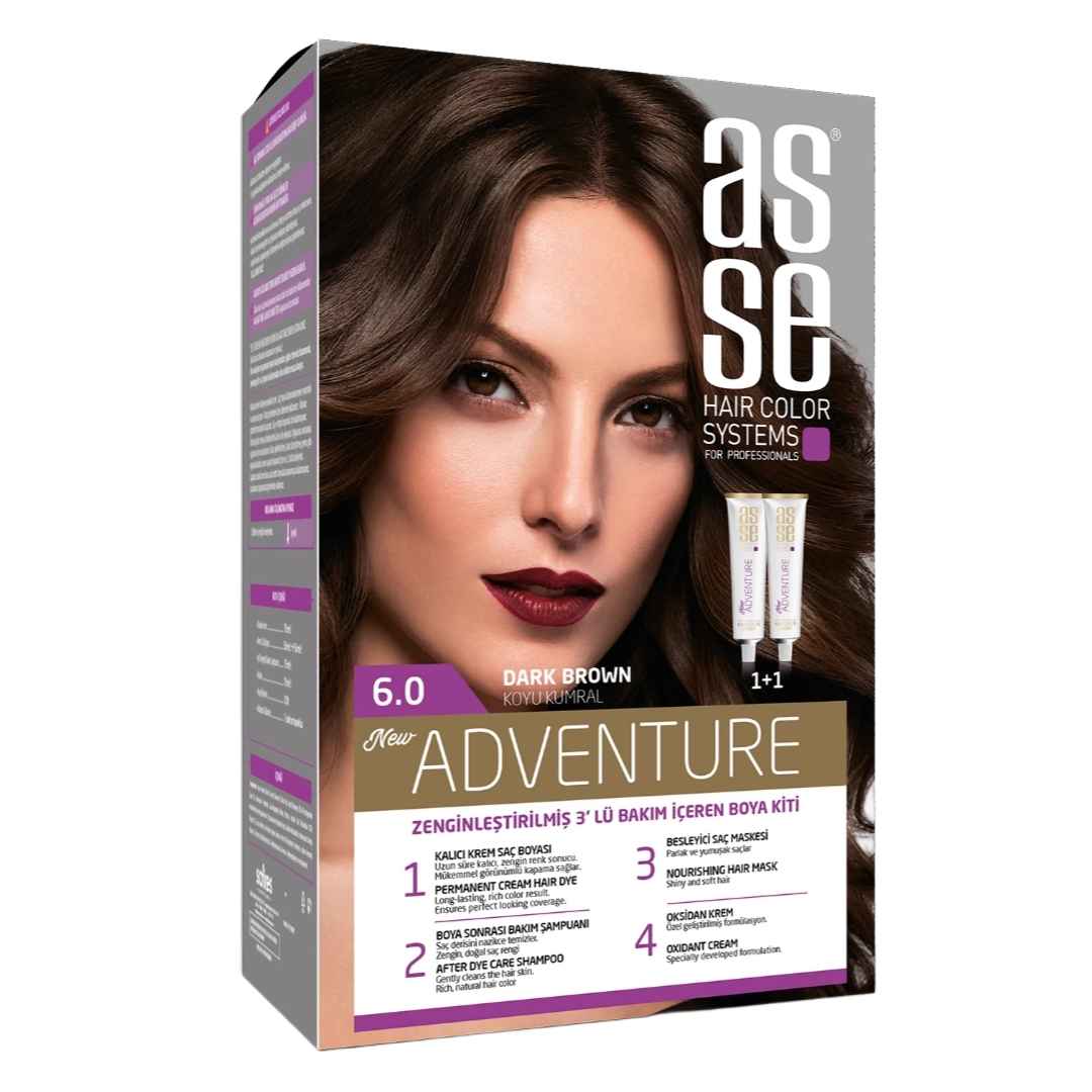 رنگ مو بدون آمونیاک آسه asse قهوه ای تیره شماره 6.0 دو تیوپ 50 میل
