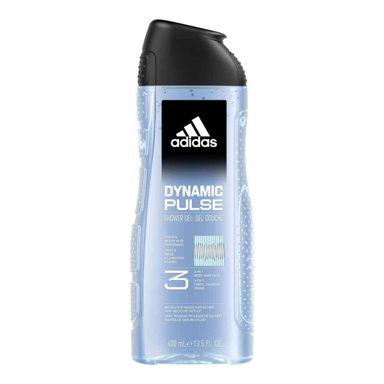 ژل شستشوی بدن،مو و صورت آدیداس مدل Dynamic Pulse با رایحه تازه و چوبی نعنا حجم 400 میل