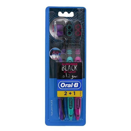 مسواک اورال بی مدل Allrounder Black 2+1 با برس نرم پک 3 عددی