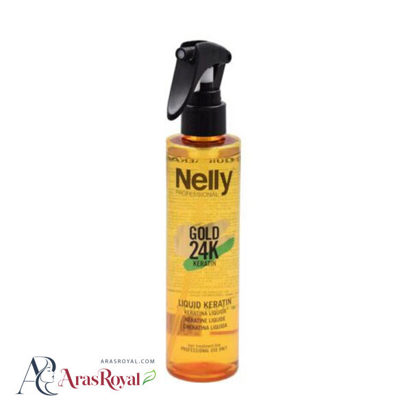 اسپری ترمیم کننده و احیا کننده کراتین گلد نلی Nelly مدل 24K LIQUID KERATIN حجم 200 میل