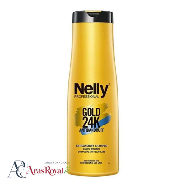 شامپو ضد شوره پروفشنال گلد نلی Nelly مدل Gold 24k Antidandruff حجم 400 میل