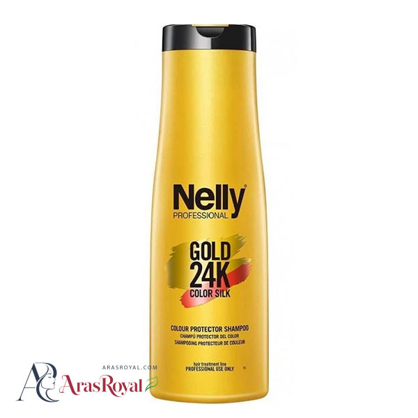 شامپو تثبیت کننده رنگ مو گلد نلی Nelly مدل Gold 24K Color Silk حجم 400 میل