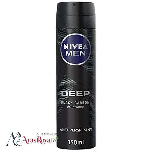 اسپری ضد تعریق مردانه نیوا Nivea مدل Deep Black Carbon Darkwood حجم 150 میل