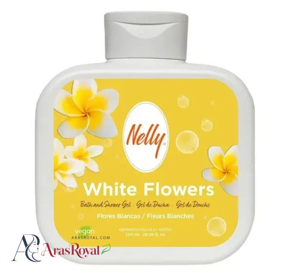 شامپو بدن و شاور ژل نلی Nelly رایحه گل های سفید WHITE FLOWER حجم 750 میل