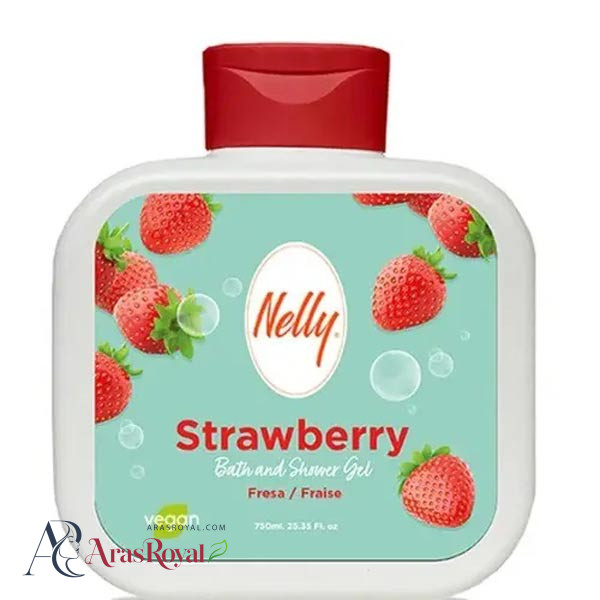 شامپو بدن و شاور ژل نلی Nelly رایحه توت فرنگی STRAWBERRY حجم 750 میل