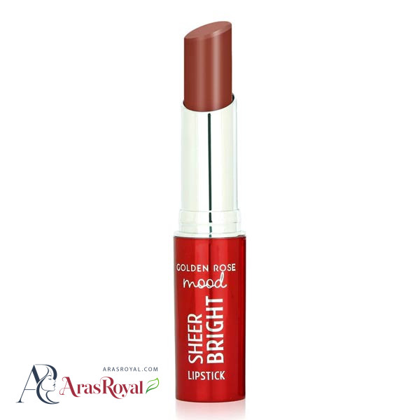 رژ لب جامد براق گلدن رز Golden Rose مدل Sheer Bright رنگ Hazelnut شماره 105