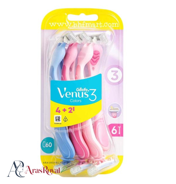 خودتراش زنانه ونوس Gillette Venus مدل Colors سه لبه بسته 6 عددی
