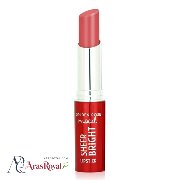 رژ لب جامد براق گلدن رز Golden Rose مدل Sheer Bright رنگ Peachy Pink شماره 106
