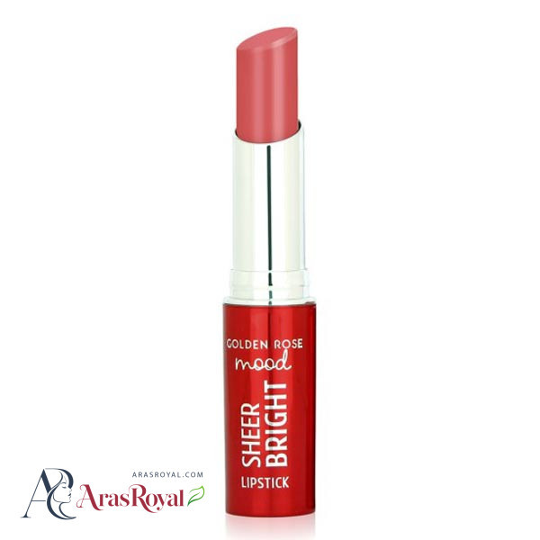 رژ لب جامد براق گلدن رز Golden Rose مدل Sheer Bright رنگ Peachy Pink شماره 106